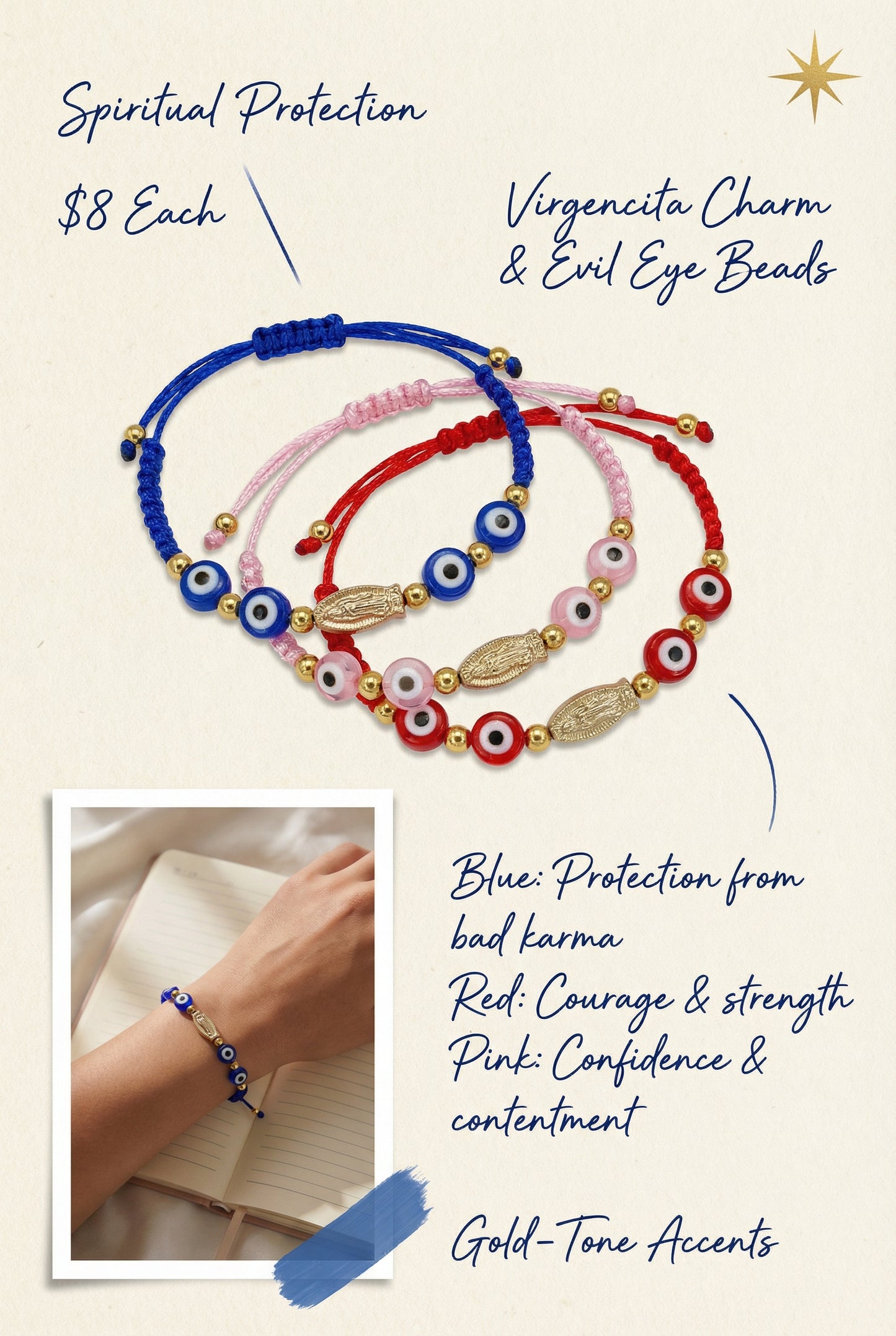 Evil eye virgencita bracelet