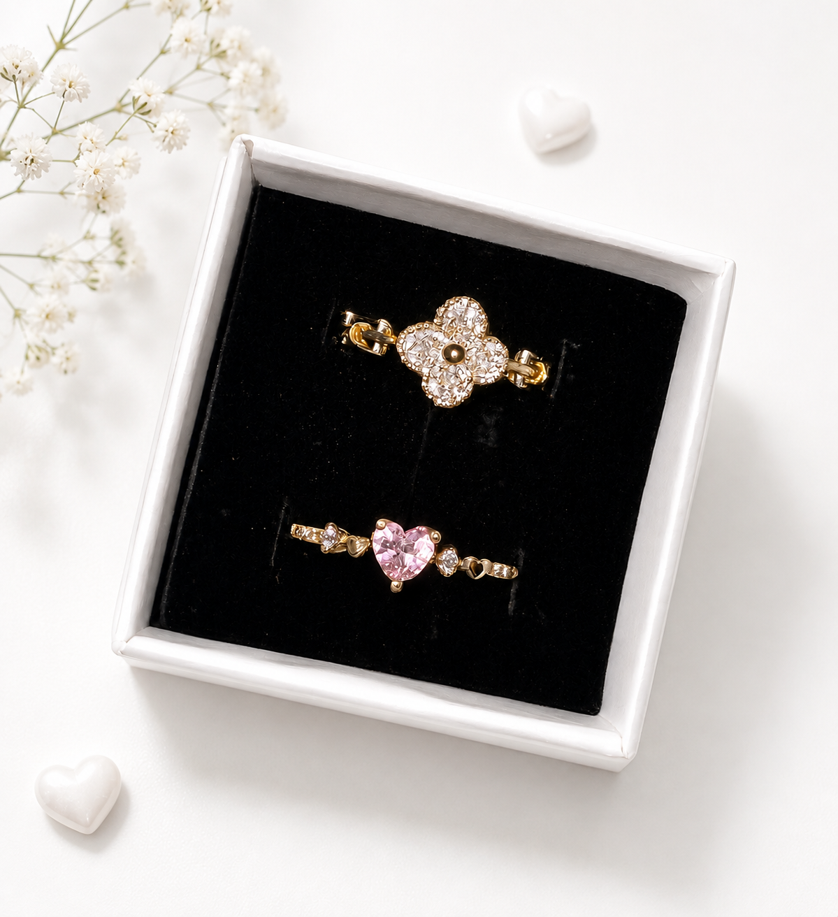 Heart & Clover Ring Set