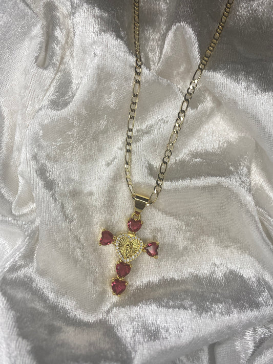 RED HEART VIRGENCITA CROSS NECKLACE